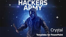  Presentation with hacker - Theme with mysterious-hacker-online-attack-concept background and a navy blue colored foreground