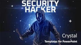  Presentation with hacker - PPT theme having mysterious-hacker-online-attack-concept background and a navy blue colored foreground