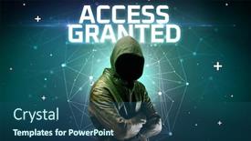  Presentation with access - Cool new PPT theme with mysterious-hacker-with-access-granted backdrop and a ocean colored foreground