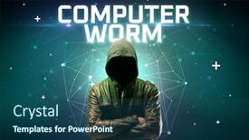  Presentation with worm - Colorful presentation theme enhanced with mysterious-hacker-with-computer-worm backdrop and a ocean colored foreground