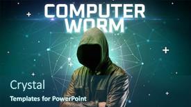  Presentation with computer hacker - Amazing presentation theme having mysterious-hacker-with-computer-worm backdrop and a ocean colored foreground