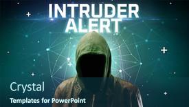  Presentation with security alert - Presentation design with mysterious-hacker-with-intruder-alert background and a ocean colored foreground