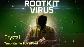  Presentation with virus - Cool new slide deck with mysterious-hacker-with-rootkit-virus backdrop and a tawny brown colored foreground