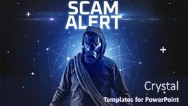  Presentation with security alert - PPT theme consisting of mysterious-hacker-with-scam-alert background and a navy blue colored foreground