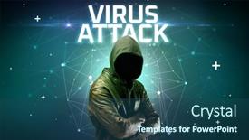  Presentation with virus - PPT layouts with mysterious-hacker-with-virus-attack background and a ocean colored foreground