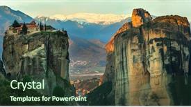  Presentation with rocks - Slide set with mysterious hanging over rocks monasteries background and a tawny brown colored foreground