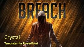  Presentation with security breach - Audience pleasing presentation design consisting of mysterious-man-with-breach-inscription backdrop and a tawny brown colored foreground