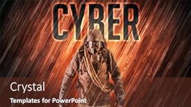  Presentation with cyber security - Amazing presentation design having mysterious-man-with-cyber-inscription backdrop and a tawny brown colored foreground