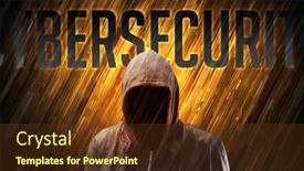  Presentation with cybersecurity - Amazing presentation theme having mysterious-man-with-cybersecurity-inscription backdrop and a tawny brown colored foreground