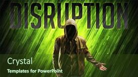 Presentation with disruption - PPT theme having mysterious-man-with-disruption-inscription background and a tawny brown colored foreground