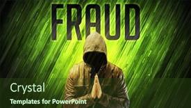  Presentation with fraud - Presentation design featuring mysterious-man-with-fraud-inscription background and a tawny brown colored foreground