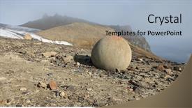  Presentation with island - Slide set with mysterious spherolith stones of champ island franz jozef land background and a light blue colored foreground
