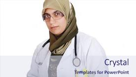  Presentation with worried young female college student - PPT theme enhanced with mystery diagnosis - young female muslim doctor background and a sky blue colored foreground