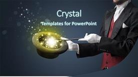  Presentation with conjuring - Presentation theme having mystery entertainer - white glove hand conjuring something background and a tawny brown colored foreground