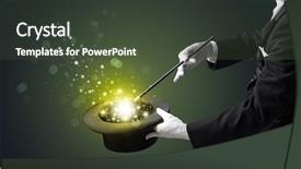  Presentation with conjuring - Amazing slide deck having mystery entertainer - white glove hand conjuring something backdrop and a tawny brown colored foreground