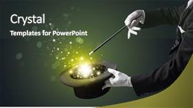  Presentation with conjuring - PPT layouts having mystery entertainer - white glove hand conjuring something background and a tawny brown colored foreground