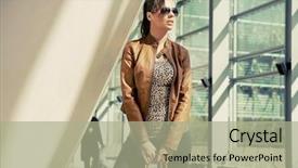  Presentation with loot bag - PPT theme enhanced with mystery sales - elegant woman holding a bag background and a mint green colored foreground