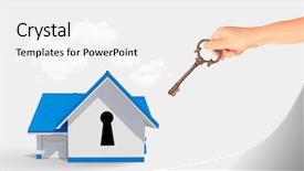  Presentation with mystery - Cool new PPT theme with mystery sales - image of house with key backdrop and a white colored foreground