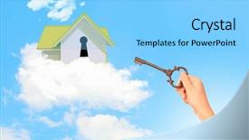  Presentation with mortgage - Colorful presentation theme enhanced with mystery sales - image of house with key backdrop and a light blue colored foreground