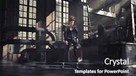  Presentation with mystery - Slide deck having mystery sales - sexy woman in old factory background and a dark gray colored foreground