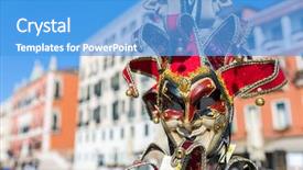  Presentation with venetian mask mardi gras - Audience pleasing slides consisting of mystery sales - traditional venetian masks on sale backdrop and a teal colored foreground