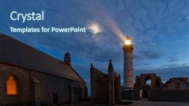  Presentation with mystical - Colorful PPT theme enhanced with mystical church and lighthouse illuminated backdrop and a ocean colored foreground