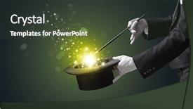  Presentation with conjuring - Cool new presentation design with mystery entertainer - white glove hand conjuring something backdrop and a tawny brown colored foreground