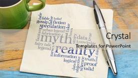  Presentation with coffee cup - Colorful PPT theme enhanced with myth versus reality word cloud backdrop and a lemonade colored foreground