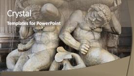  Presentation with mythology - PPT theme enhanced with mythology neptune - muscular tritones support the danube background and a gray colored foreground