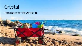  Presentation with luggage - PPT theme featuring n front of the sea background and a light blue colored foreground