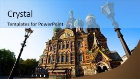  Presentation with russia - Beautiful PPT layouts featuring na-krovi cathedral st petersburg backdrop and a light blue colored foreground