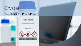  Presentation with plastic packaging - PPT theme featuring nac6h5coo-sodium-benzoate-cas-532 background and a light blue colored foreground