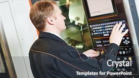  Presentation with cnc machine - Presentation having nacc - industrial worker programming cnc turning background and a tawny brown colored foreground