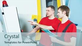  Presentation with cnc machine tool - Slide deck enhanced with nacc - industrial workers at cnc turning background and a light blue colored foreground