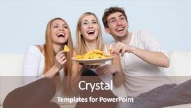  Presentation with pizza - Beautiful presentation design featuring comedy show - group of young people eating backdrop and a violet colored foreground