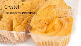  Presentation with nachos - Presentation having nachos chips with cheese sauce in plastic container on white background background and a yellow colored foreground