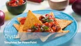  Presentation with mexican nachos tortilla chips - Colorful PPT theme enhanced with nachos mexican meal with tortilla chips salsa and guacamole backdrop and a teal colored foreground