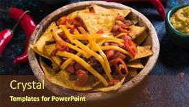  Presentation with mexican nachos tortilla chips - Presentation theme consisting of nachos mexican meal with tortilla chips salsa and guacamole background and a tawny brown colored foreground