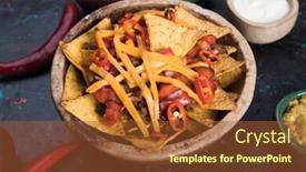  Presentation with mexican nachos tortilla chips - Presentation theme having nachos mexican meal with tortilla chips salsa and guacamole background and a tawny brown colored foreground