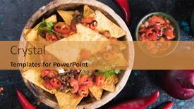  Presentation with mexican nachos tortilla chips - Slide deck having nachos mexican meal with tortilla chips salsa and guacamole background and a gold colored foreground