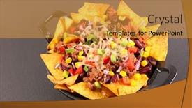  Presentation with nachos - Amazing PPT layouts having nachos-with-beef-vegetable backdrop and a gold colored foreground