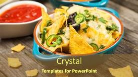  Presentation with salsa guacamole - Beautiful PPT theme featuring nachos with melted cheese and salsa guacamole and cheese dips backdrop and a tawny brown colored foreground