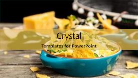  Presentation with salsa guacamole - Slide set having melted cheese and salsa guacamole background and a yellow colored foreground