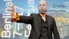  Presentation with winning - Audience pleasing slide deck consisting of nadav-lapid-attends-a-press backdrop and a light blue colored foreground