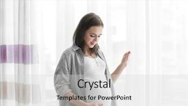  Presentation with pregnant woman - Amazing slide set having naers baby - beautiful pregnant woman standing near backdrop and a light gray colored foreground