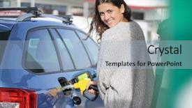  Presentation with gas station - Amazing presentation theme having nafta - brunette at gas station backdrop and a light blue colored foreground