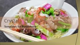 Presentation with japanese ramen - Beautiful presentation theme featuring nagasaki-champon-noodle-soup-japanese backdrop and a coral colored foreground
