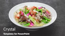  Presentation with japanese ramen - PPT theme consisting of nagasaki-champon-noodle-soup-japanese background and a dark gray colored foreground