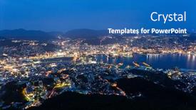  Presentation with city japan - Slide deck consisting of nagasaki city in kyushu of japan background and a teal colored foreground