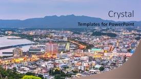  Presentation with japan - Slide deck having nago-okinawa-japan-downtown-skyline background and a light blue colored foreground